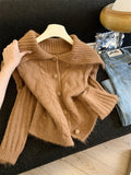 High-Necked Sweater Coat Women 2025 Autumn And Winter New Loose Lazy Wind Collar Outside Wearing Thick Knitted Open Shirt Tide