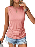2025 Summer New Casual Solid Color Jacket Sleeveless Wrinkle Round Collar Vest Women's T-Shirt