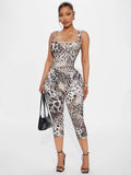 New Hot Mature Sexy Leopard Dew Back Sling Women's Jumpsuits In Summer 2025