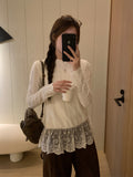 Rice Apricot Sweet Lace Lace Long-Sleeved Knitted Shirt 2026 Autumn Loose Bottoming Shirt Thin Design Top