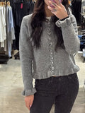 Dili Leisure Vacation Wind Solid Color Wool Woven Button Long-Sleeved Top Sweater Women's 2025 Autumn And Winter