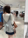 Korean U-Neck Knitted Vest Women 2025 Spring And Autumn Niche With Bows Soft Glutinous Folded Sweater Vest Outside