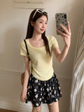 Litao Pure Purple Folding Collar Short-Sleeved T-Shirt Girl Summer 2026 New Small Design Temperament Blouse