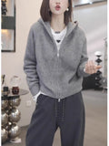 Large-Size Design Zipper Knitted Knitted Sweater Women In Autumn With A Korean Version Of Thin Loose Coat Top