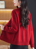 Spring And Autumn New 2025 Knitted Cardigan Women's Short Loose Ocean Collar Blouse Sweater Coat High-End Color Buckle