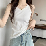 I-Word Sling Vest Women With Summer Collar Collar Tight Suit Bottom To Wear Bare Sleeves
