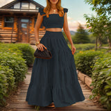 2025 Summer New Temperament Sexy Solid Color Sling Belt Large Two Sets Of Suit Dress