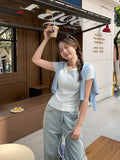 Sweet Little Fresh Striped Round-Neck Short-Sleeved T-Shirt Girl 2026 Summer Slimming Small Jacket Short Top