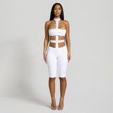 New Solid Color Trend Hollow Body Hanging Neck Elastic Trousers Jumpsuit Woman