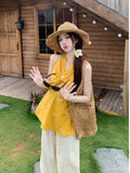 Design Sense Tucked Solid Color Sleeveless Hanging Neck Sling Vest Women Summer Seaside Waist Unique Temperament Outside The Coat
