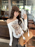 Slanted Shoulder Print Long-Sleeved T-Shirt Girl 2026 Autumn Hottie Slimming Bottom Shirt Inside Knitting Top