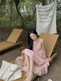 Dew-Back Pink Sling Dress Women's Summer New Seaside Holiday Style Loose Long Dress Beach Dress Temperament Skirt