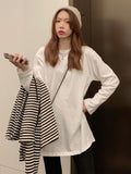 Pure Cotton Open Fork White Long-Sleeved T-Shirt Round Collar Long-Sleeved Bottom Shirt Women With Autumn Cover Ass Large Size Shirt