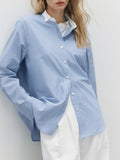 New Overlapping Multi-Season High-Wisdom Workplace Blue Strips Straight Bumpy Stitching Fashion Sense Shirt