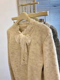 Sweet Pure Lust Lace Bow Sweater Coat Women Autumn And Winter Super-Looking Gentle Wind Top Soft Knitted Open Shirt