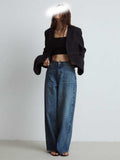 No Collar Thin Set High-End Black Casual Suit Minimalist Suit Jacket
