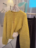 Gentle Wind Yellow Horse Hair Sweater Women Autumn And Winter Jacket Long-Sleeved Cashmere Knitted Jersey Lazi High-End Feel Top