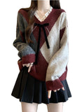 Wine Red Ringge Sweater Women 2025 Autumn And Winter New Fat Mm Lace V-Neck Knitted Cotton Dress Retro Maillard Top