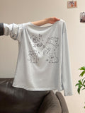 Cute Puppy Lazy Shoulder Sun Protection Shirt T-Shirt For Summer New Slanted Shoulder Big Neckline Thin Top More Than 80