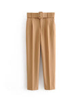 New Casual Pants Slender Slim Slim Belt Decorated Solid Color Straight Sue Nine-Point Pants