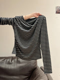 Pure Desire To Word Collar Shoulder Long-Sleeved Knitted Shirt Women Autumn And Winter Collared Horns Folded Tight Inside The Bottom Blouse