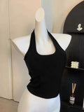 Black Hanging Neck Sling Vest Women's Summer Ootd Wearing A Short Sleeveless Bottom Top Inside The Repair