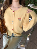 Korean Yellow Embroidered Long-Sleeved Collar Knitted Cardigan Women 2026 Early Autumn Wearing A Languid Wind Loose Top