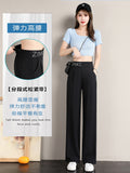 Suit Pants Women's Narrow Version Of Wide-Legged Pants 2025 New Ice Silk Hanging High-Rise Large Size Cover Straight Pants Thin