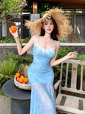 Seaside Vacation Purple Lace Lace Sling Dress Gentle Temperament To Repair The Hip Beach Dress Summer