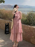 Pink Three-Dimensional Flower Sleeveless Vest Dress Sanya Seaside Holiday Dress Temperament Fake Two Dresses Women's Summer