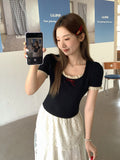 Korean Pure-Want Bow Hottie Lace Splicing Design Short-Sleeved T-Shirt Girl 2026 Summer New Repair Body