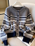 Millard Hit The Striped Knitted Cardigan Outside The Women's Autumn And Winter Wearing Sweaters With Skirts Small Korean Tops