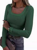 New Explosion Thread Pit Strips Long-Sleeved Sexy U-Neck Casual Women's T-Shirt