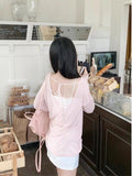Design Sense Back Hollow With Pink T-Shirt Long Sleeve Sunscreen Shirt For Women's Summer Niche Thin Top