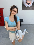 Korean Pure Sweet And Spicy Shoulder V Neck Short-Sleeved T-Shirt Women 2026 Spring And Summer High-End Feel Button Inside The Bottom Shirt Top