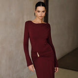 2025 New Temperament Metal Accessories Long Dress Red Knitted Round Dress Dress Dress Dress