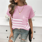 Dili Blouse Women's Temperament Round-Neck Striped Short-Sleeved Sweater