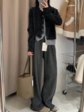 Early Autumn Korean Design Splicing Fake Two Knitted Shirt Women's Spring And Autumn Shirt High-End Feeling Small Scented Gray