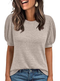 2025 New Summer Casual Pure Color Round Collar Loose Short-Sleeved Top Woman