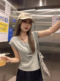 Solid Color Basic Round-Neck Short-Sleeved T-Shirt Women 2026 Summer New Plug-In Sleeve Design Sense Unique Special Coat