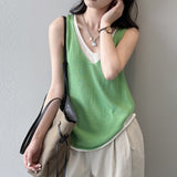 Ladies Tiansi Linen Hit Two Vest Women's Summer New V-Neck Fashion Shoulder Shirt