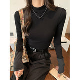 Colling Color Splicing Chic Long-Sleeved Bottom Shirt Women Half-High Collar Set Slim 2026 Autumn And Winter New Small Top