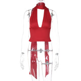 2025 Summer New Hanging Neck Low Breast Slings Sexy Neck Strap Back Hollow Vest Deep V Striped Back