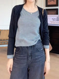 Fake Two Striped Knitted Long Sleeves Spring 2026 New Temperament Design Sense To Reduce The Age Of The Bottom Top Of The Blot