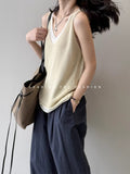 Ladies Tiansi Linen Hit Two Vest Women's Summer New V-Neck Fashion Shoulder Shirt