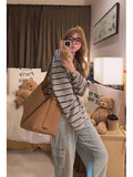 Korean Explosion Striped Long-Sleeved T-Shirted Women 2025 New Autumn And Winter Loose Inside The High-End Feel Blouse