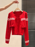 Red Fair Island Knitted Long Sleeve Open-Shirt Two Sets Of Women's 2026 Autumn And Winter New Bottom Sweater Top