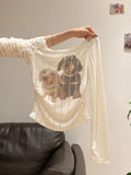Pure Desire To Oblique Shoulder Lace Long-Sleeved T-Shirt 2026 Early Autumn Folded Waist-To-Bottom Shirt-Word Shoulder