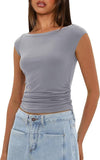 2025 Summer New Boat Collar Casual Fashion Folding Body Short Umbilical T-Shirt Girl