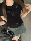 Korean Bow Design Shoulder-Necked Short-Sleeved T-Shirt Women 2026 Spring And Summer New Slimming Casual Top